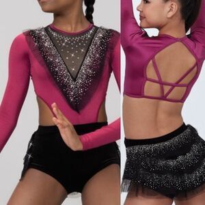 Weissman Elite dance costume berry pink rhinestone My Head My Heart 14914 SA